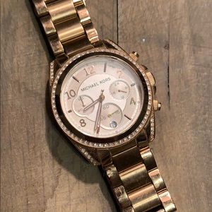 Michael Kors rose gold diamond face watch EUC
